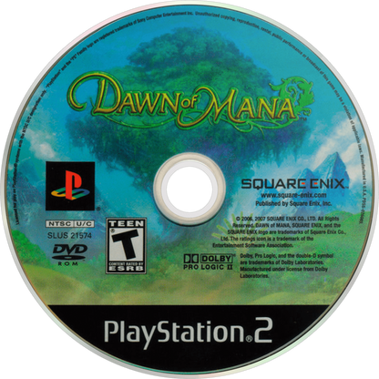 Dawn of Mana PlayStation 2 PS2 action role playing video game featuring fantasy adventure real-time combat exploration magical abilities powerful enemies environmental interaction character development story-driven gameplay and classic PlayStation 2 PS2 gameplay collectible retro gaming appeal disc