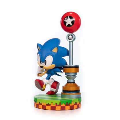 Sonic 11 inch statue Standard Edition by First 4 Figures detailed Sonic the Hedgehog collectible featuring dynamic pose bold blue design and premium display quality for fans of the iconic Sega speedster franchise side view