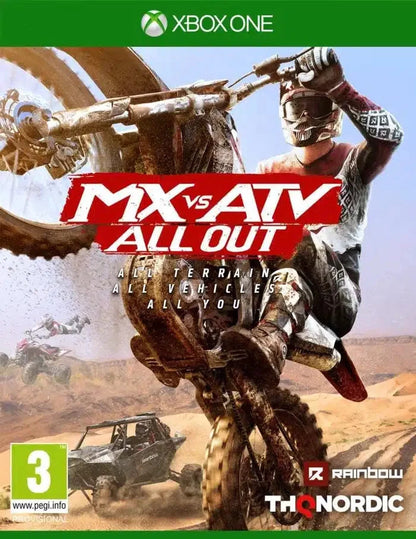 MX vs ATV All Out PAL Xbox One off-road racing video game multiple vehicle types open world environments career mode freestyle events multiplayer competition front cover