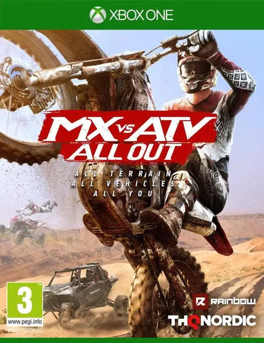 MX vs ATV All Out PAL Xbox One off-road racing video game multiple vehicle types open world environments career mode freestyle events multiplayer competition front cover