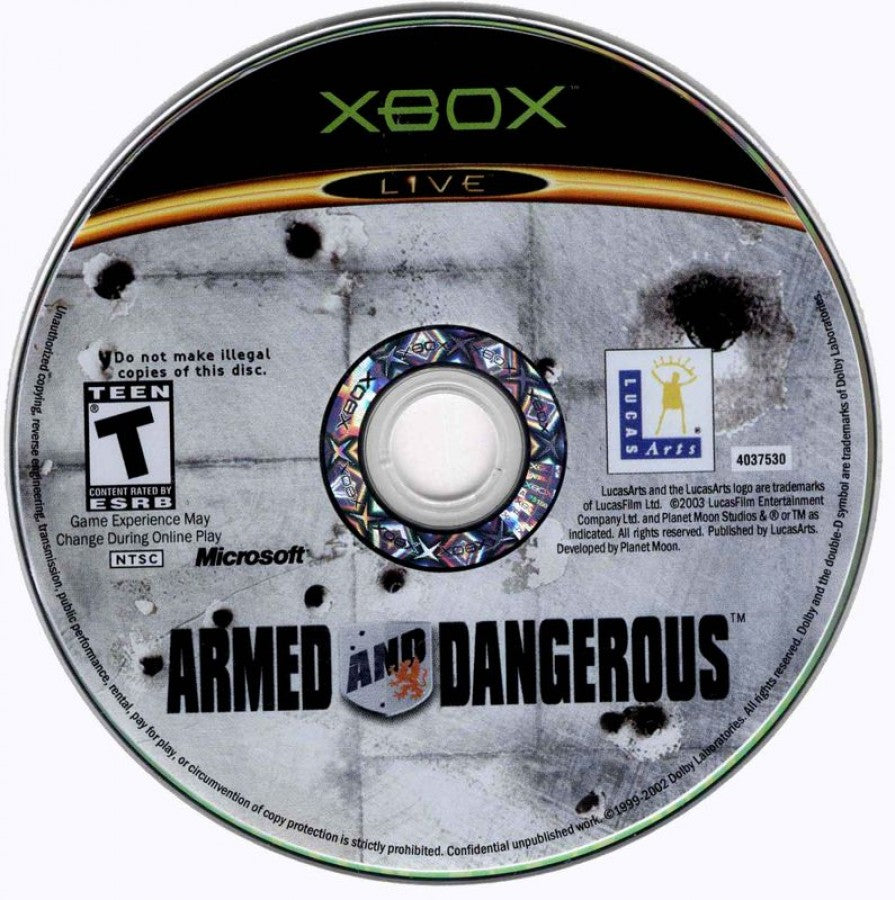 Armed and Dangerous retro Xbox video game Armed and Dangerous action shooter third person combat explosive weapons over the top humor story driven campaign console title Xbox release disc