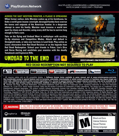 Red Dead Redemption: Undead Nightmare Collection for PlayStation 3 (PS3) at Gamers INC, featuring an eerie zombie-infested open world with a new supernatural campaign and multiplayer modes for a terrifying twist on the Wild West experience back cover