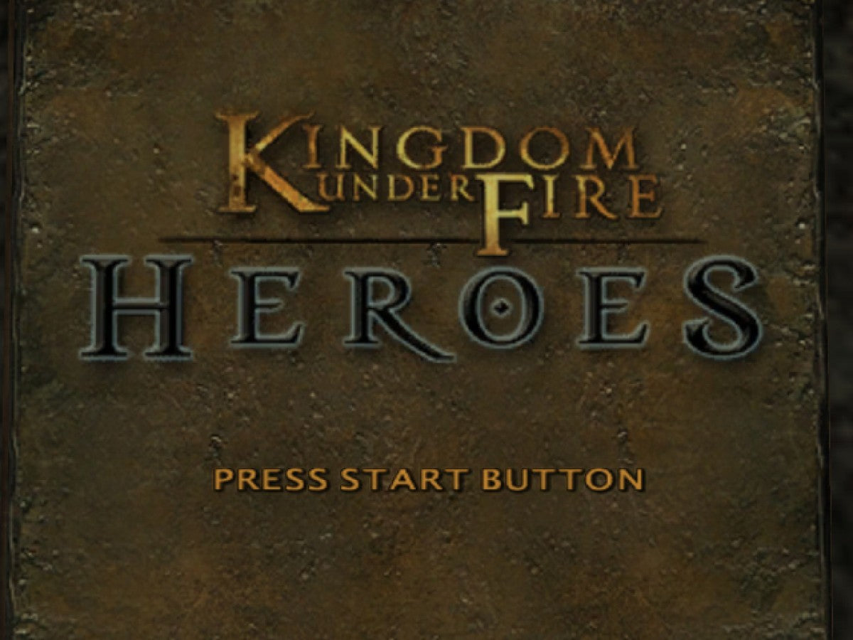 Kingdom Under Fire Heroes Xbox video game, real-time strategy and action RPG hybrid, large-scale fantasy battles, classic console title main menu title screen