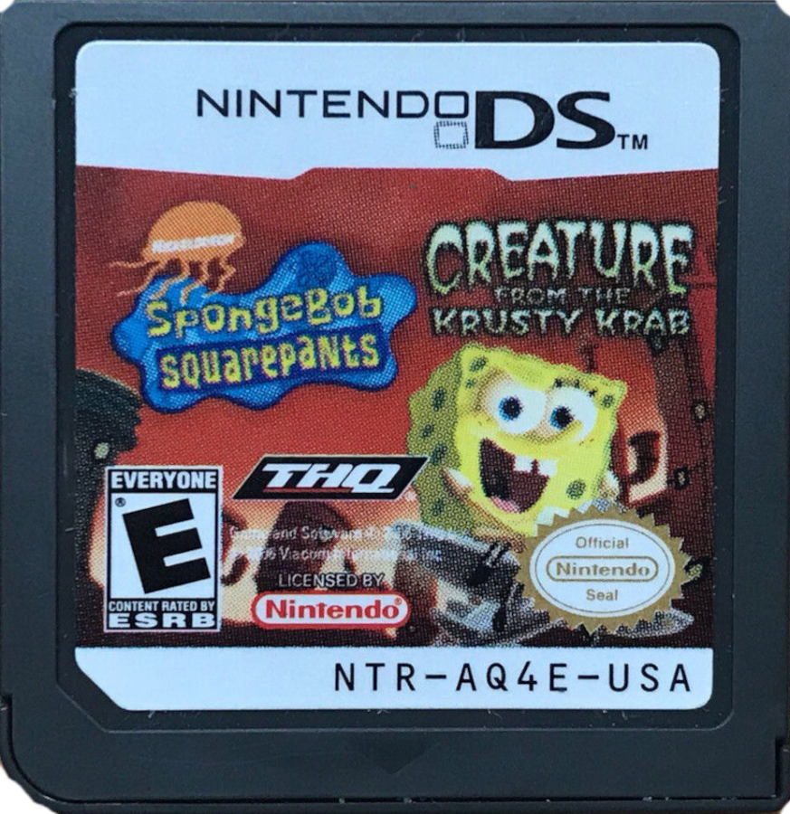 SpongeBob SquarePants Creature from the Krusty Krab Nintendo DS DS action adventure game featuring SpongeBob Patrick and Plankton surreal levels platforming challenges flying sequences boss battles and Nickelodeon cartoon gameplay retro video game collection collectible gaming appeal cartridge
