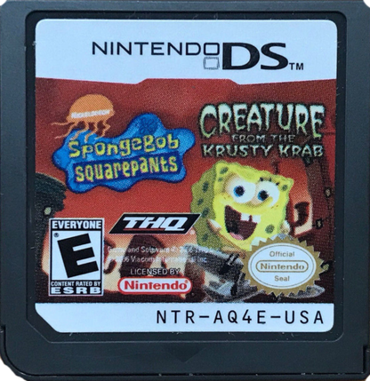 SpongeBob SquarePants Creature from the Krusty Krab Nintendo DS DS action adventure game featuring SpongeBob Patrick and Plankton surreal levels platforming challenges flying sequences boss battles and Nickelodeon cartoon gameplay retro video game collection collectible gaming appeal cartridge