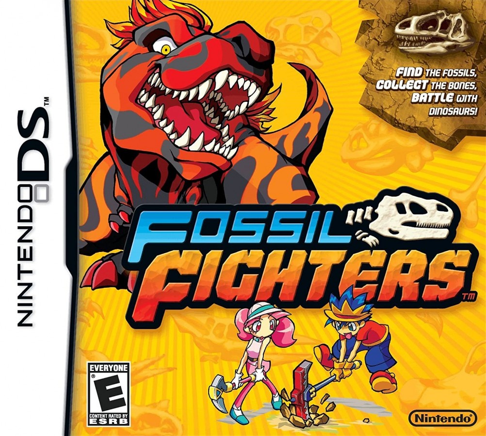Fossil Fighters Nintendo DS DS role playing adventure video game featuring fossil excavation dinosaur fossils prehistoric creatures turn-based battles fossil restoration team building exploration museums and classic Nintendo DS DS gameplay collectible retro gaming appeal cover art