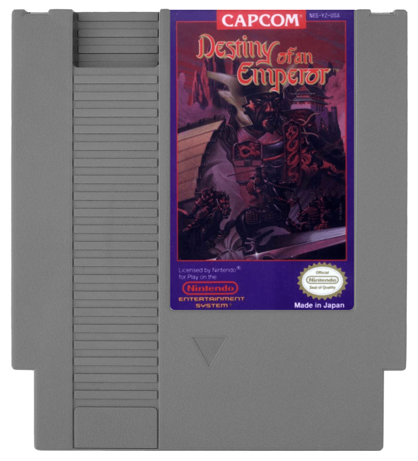 Destiny of an Emperor Nintendo Entertainment System NES for retro video game enthusiasts featuring classic role playing gameplay turn based battles Three Kingdoms storyline strategic party management world exploration character progression and collectible gaming appeal cartridge