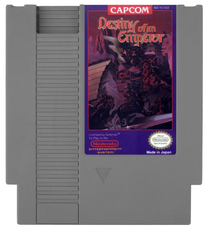 Destiny of an Emperor Nintendo Entertainment System NES for retro video game enthusiasts featuring classic role playing gameplay turn based battles Three Kingdoms storyline strategic party management world exploration character progression and collectible gaming appeal cartridge