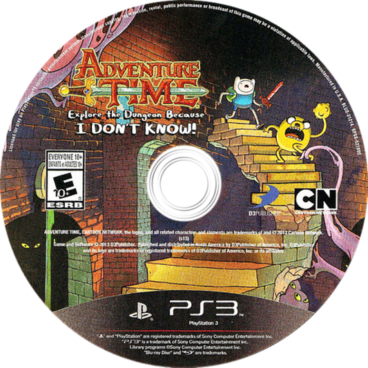 Adventure Time: Explore the Dungeon Because I Don't Know disc cover art for PlayStation 3 (PS3) video game.