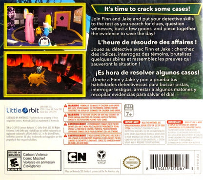 Adventure Time: Finn and Jake Investigations back of case for Nintendo 3DS (3DS) action adventure video game