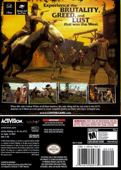 Gun GameCube game featuring Wild West action-adventure gameplay and open-world shooting missions back cover
