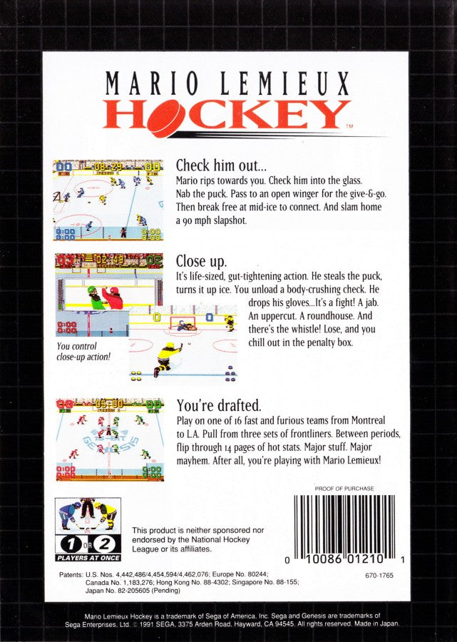 Mario Lemieux Hockey back cover art for Sega Genesis (GEN) video game