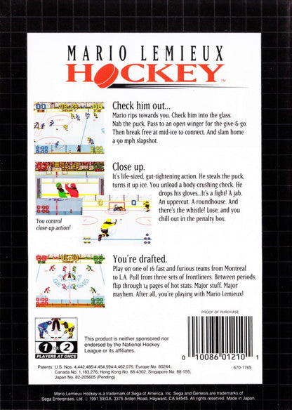 Mario Lemieux Hockey back cover art for Sega Genesis (GEN) video game