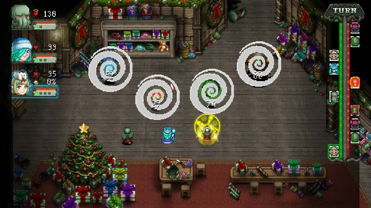 Cthulhu Saves Christmas Limited Run 001 PlayStation 5 turn-based comedy RPG cosmic horror holiday setting humorous retro-inspired adventure quirky party members gameplay screenshot