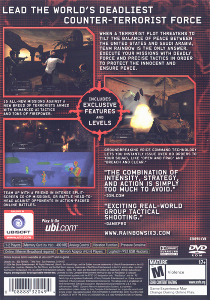Tom Clancy's Rainbow Six 3 – PlayStation 2 (PS2) video game back of case, tactical shooter.