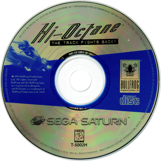 Hi Octane Sega Saturn vehicular combat racing game high speed combat driving vehicles weapons futuristic racing arcade style action EA Electronic Arts retro Saturn game Sega Saturn software video game title disc