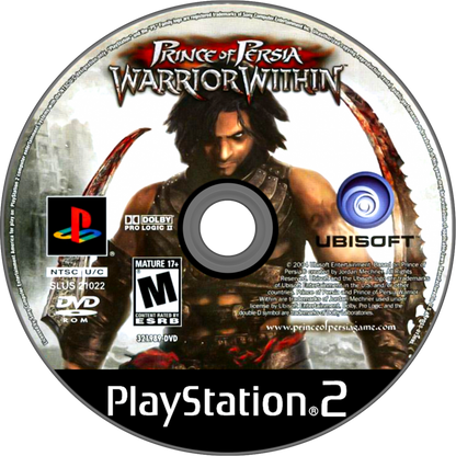 Prince of Persia Warrior Within PS2 Sony PlayStation 2 action adventure platformer Ubisoft parkour wall running acrobatic combat brutal hack and slash time manipulation dagger of time dark fantasy story retro gaming PlayStation 2 software video game title disc 