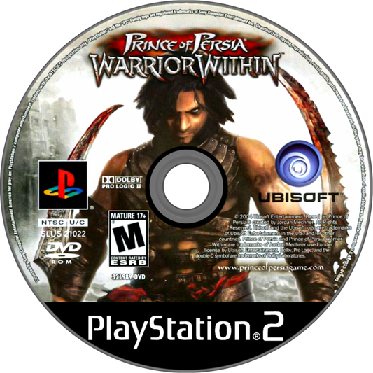 Prince of Persia Warrior Within PS2 Sony PlayStation 2 action adventure platformer Ubisoft parkour wall running acrobatic combat brutal hack and slash time manipulation dagger of time dark fantasy story retro gaming PlayStation 2 software video game title disc 