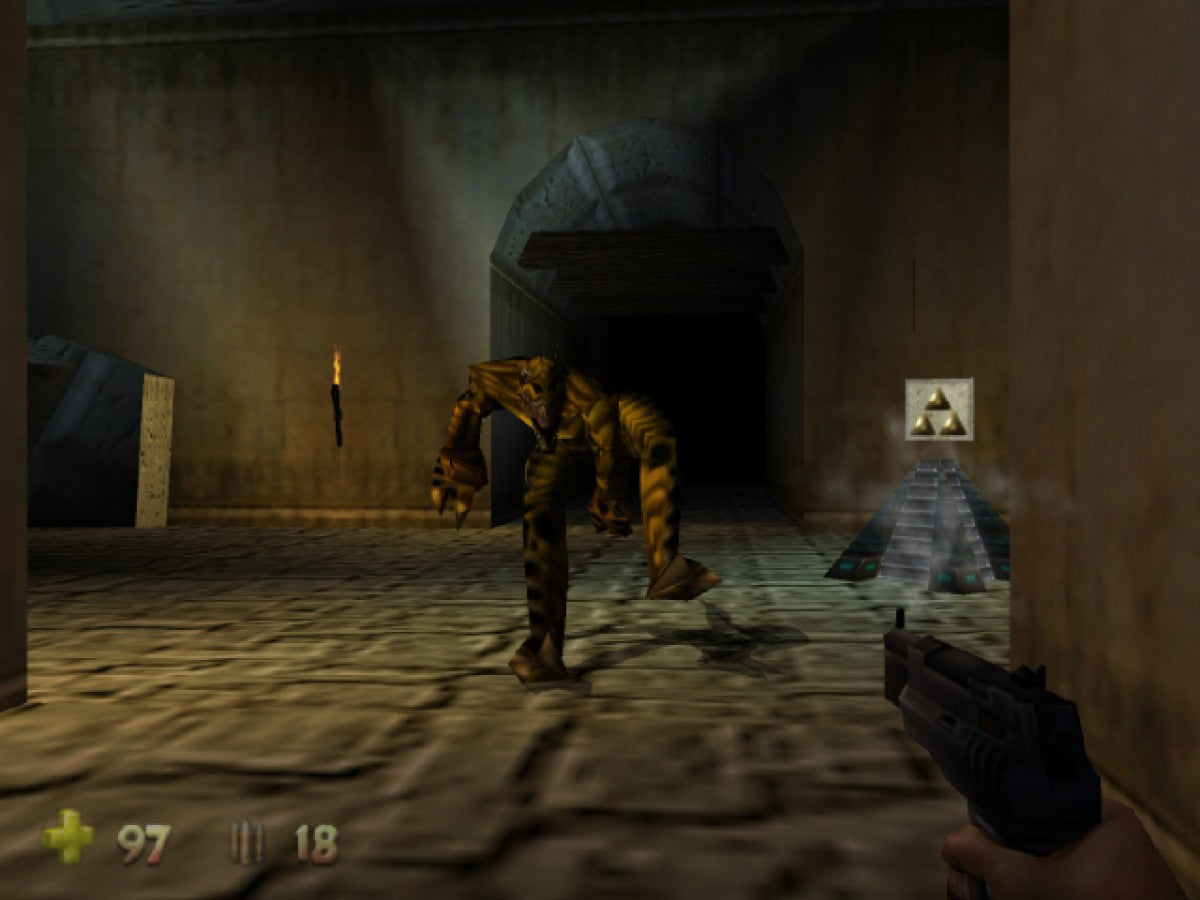 Turok 2 Seeds of Evil Gray Cart Missing Manual Nintendo 64 N64 video game featuring first person shooter gameplay Turok dinosaur hunting action weapon combat prehistoric environments enemy battles challenging missions boss fights and classic 64 bit Nintendo gameplay retro video game collection collectible gaming appeal gameplay