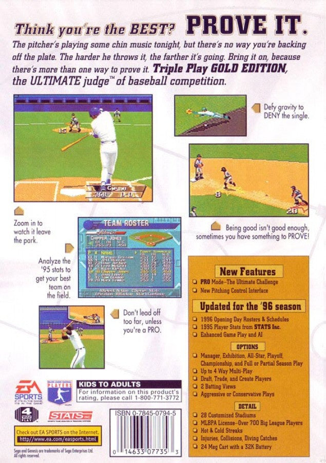 Triple Play Gold Edition back cover art for Sega Genesis (GEN) video game