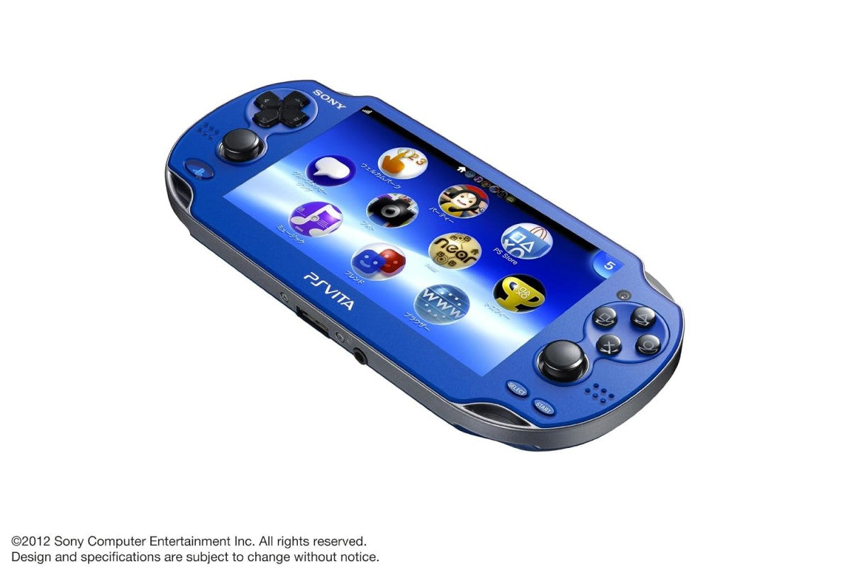 PlayStation Vita 1000 PS Vita 1000 JP Sapphire Blue Good Condition Sony handheld gaming console Japanese model OLED touchscreen display dual analog sticks rear touchpad portable gaming system Wi-Fi connectivity PlayStation Vita game compatibility vibrant sapphire blue design classic Sony handheld hardware retro gaming collection collectible gaming console appeal detail