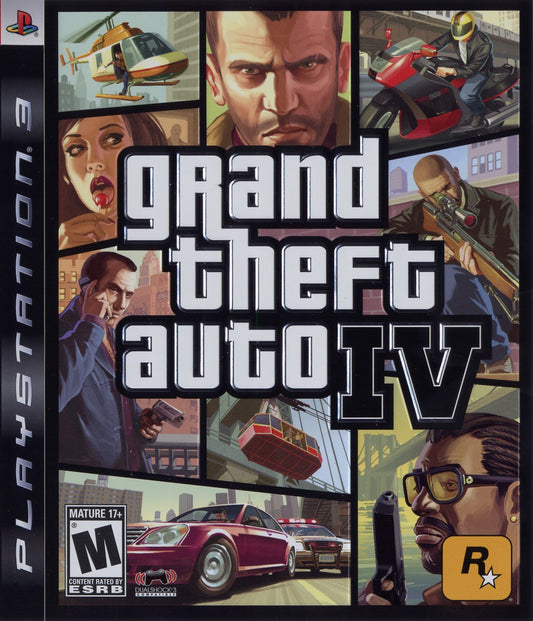 Grand Theft Auto IV PlayStation 3 PS3 video game, open-world action adventure, crime-driven storyline, sandbox gameplay, console title front cover