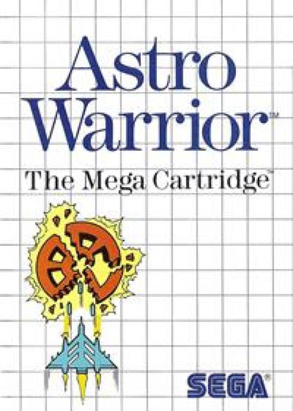 Astro Warrior Sega Master System SMS for arcade shoot em up video game fans featuring space combat futuristic environments enemy waves power ups weapon upgrades scrolling shooter gameplay challenging stages boss battles and classic Sega Master System action collectible retro gaming appeal front cover art
