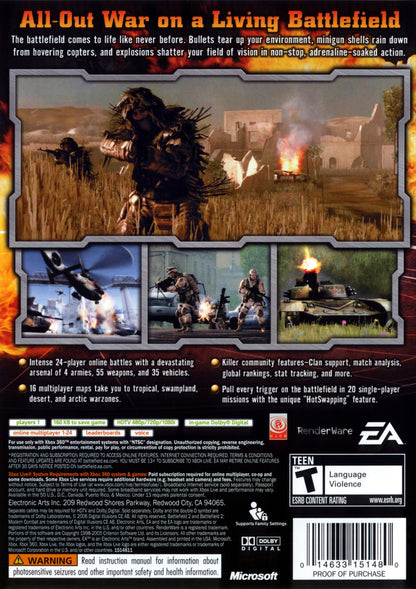 Battlefield 2 Modern Combat Xbox 360 inspired design featuring modern military first person shooter aesthetic large scale battlefield warfare tactical combat vehicles intense firefights squad based action cinematic war gameplay nostalgic HD era presentation back cover