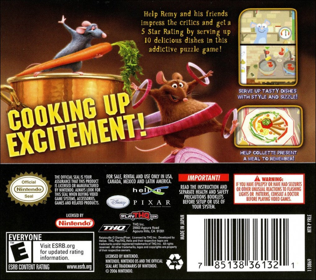 Ratatouille: Food Frenzy back of case for Nintendo DS (DS) animated movie-based puzzle adventure video game