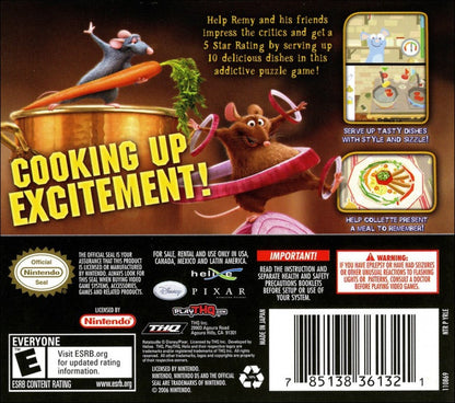 Ratatouille: Food Frenzy back of case for Nintendo DS (DS) animated movie-based puzzle adventure video game
