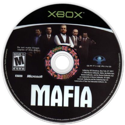 Mafia Xbox video game, open-world action adventure, crime drama storyline, third-person shooter gameplay, classic console title disc