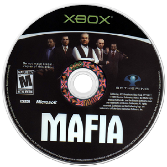 Mafia Xbox video game, open-world action adventure, crime drama storyline, third-person shooter gameplay, classic console title disc