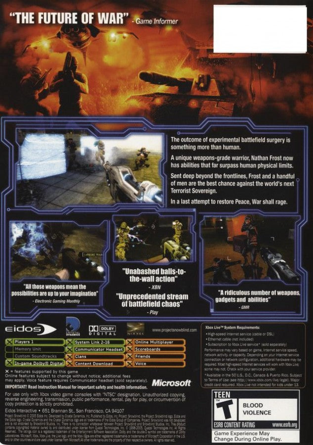 Project Snowblind back cover art for Xbox (XBOX) video game