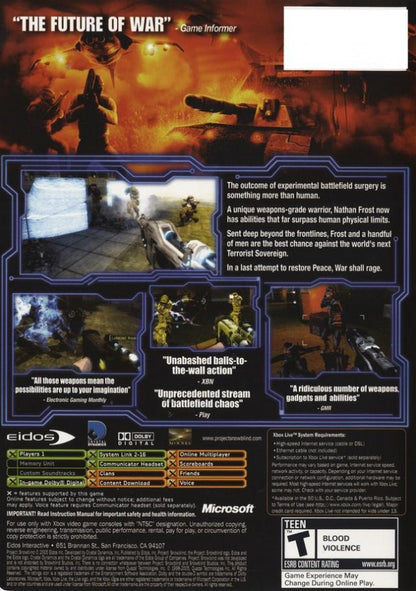 Project Snowblind back cover art for Xbox (XBOX) video game