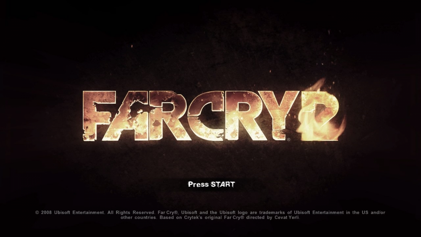 Far Cry 2 GameStop Edition for Xbox 360 with open-world firefighting and survival theme main menu