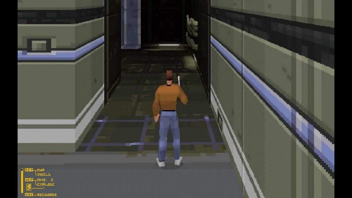 Fade to Black PlayStation PS1 for action adventure video game fans featuring third person sci fi gameplay futuristic exploration intense combat puzzle solving space environments cinematic storytelling platforming challenges and immersive cyberpunk adventure collectible gaming appeal gameplay
