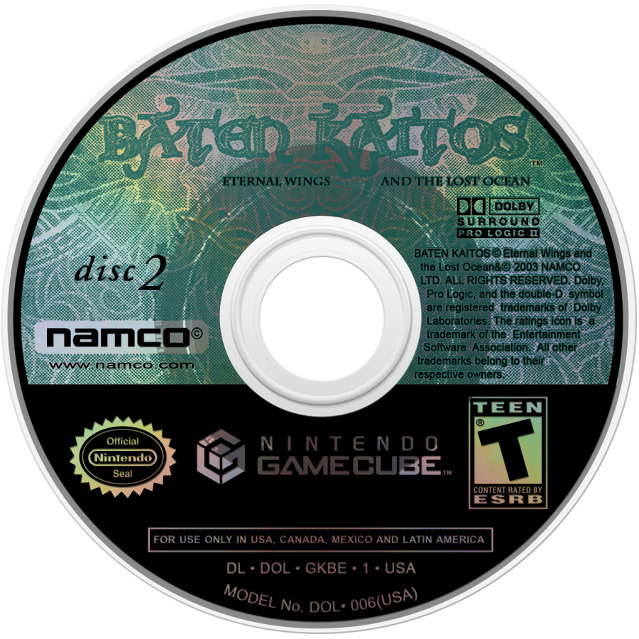 Baten Kaitos Eternal Wings and the Lost Ocean disc art for GameCube game featuring card-based JRPG gameplay and epic fantasy storytelling 