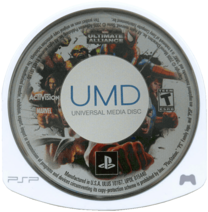 Marvel Ultimate Alliance PlayStation Portable PSP for retro video game enthusiasts featuring action role playing gameplay iconic Marvel superheroes team based combat character abilities comic book inspired story missions cooperative style action and collectible gaming appeal disc
