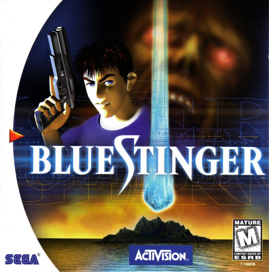 Blue Stinger Sega Dreamcast DC for retro video game enthusiasts featuring survival horror action gameplay 3D exploration intense combat puzzle solving mutant enemies cinematic adventure classic Dreamcast collectible gaming appeal front cover