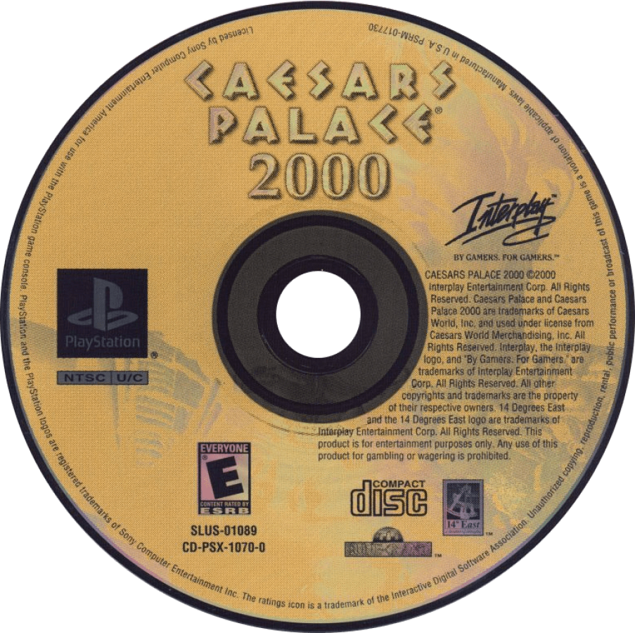 Caesar's Palace 2000 disc for PlayStation 1 (PS1) retro video game