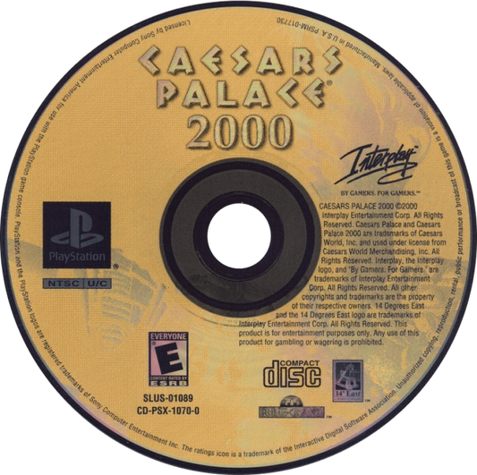 Caesar's Palace 2000 disc for PlayStation 1 (PS1) retro video game