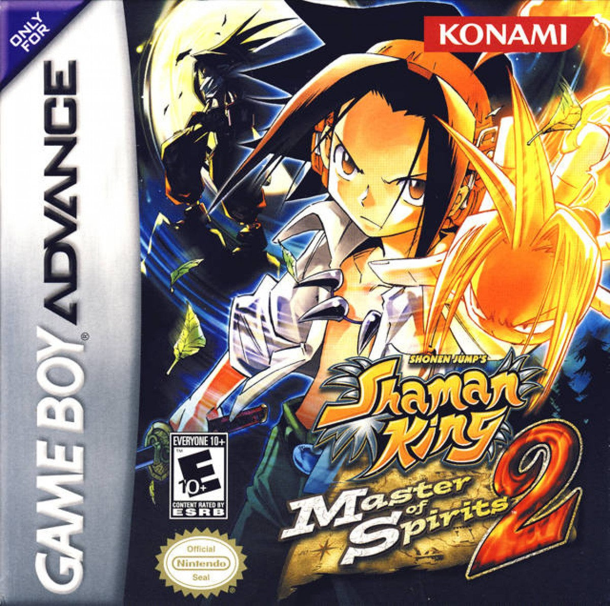 Shaman King Master of Spirits 2 for Game Boy Advance (GBA), cover image for a retro video game featuring action platforming gameplay, spirit-based combat, anime-inspired storyline, character progression, and side-scrolling adventure