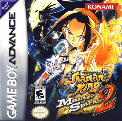 Shaman King Master of Spirits 2 for Game Boy Advance (GBA), cover image for a retro video game featuring action platforming gameplay, spirit-based combat, anime-inspired storyline, character progression, and side-scrolling adventure