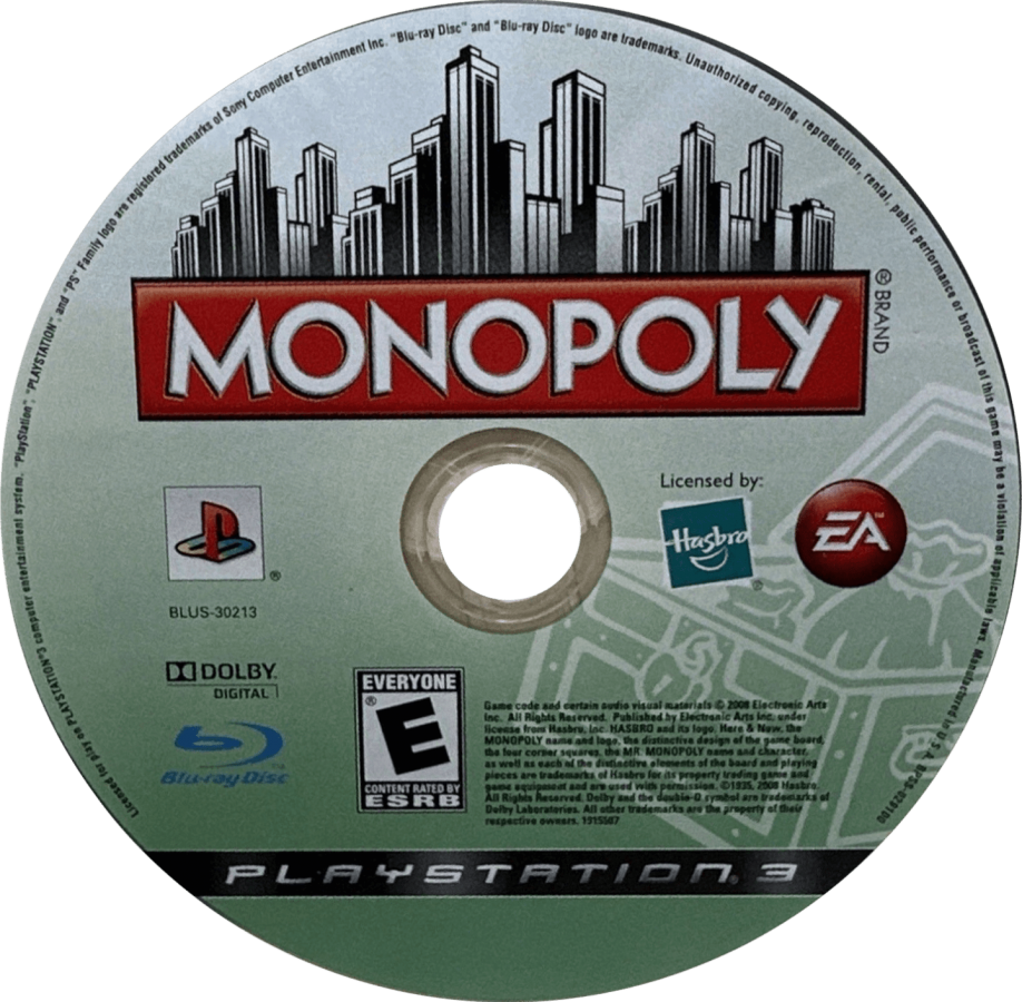 Monopoly disc art for PlayStation 3 (PS3) video game