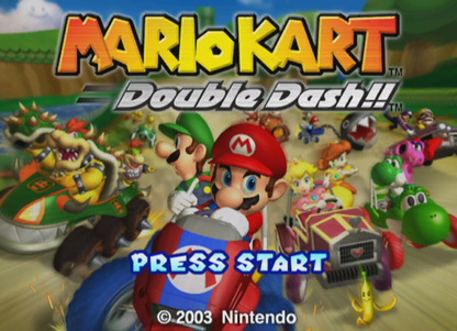 Mario Kart: Double Dash!! start screen for GameCube (GC) kart racing video game
