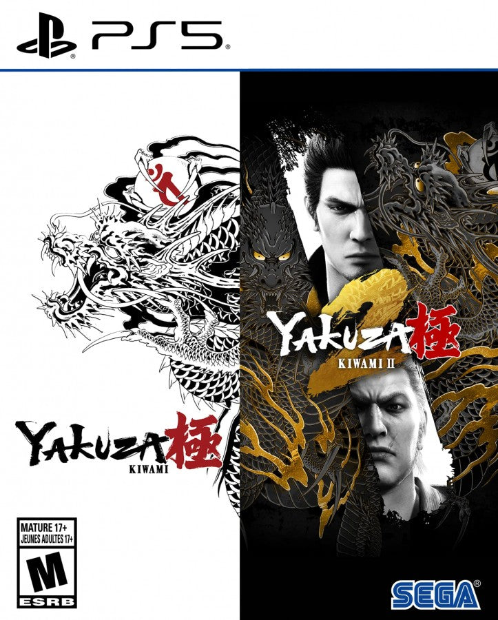 Yakuza Kiwami and Yakuza Kiwami 2 PlayStation 5 PS5 for action adventure role playing video game fans featuring open world Japanese city exploration intense street combat cinematic storytelling Kazuma Kiryu character driven missions dramatic crime narratives mini games side activities and immersive Yakuza gameplay collectible gaming appeal front cover art
