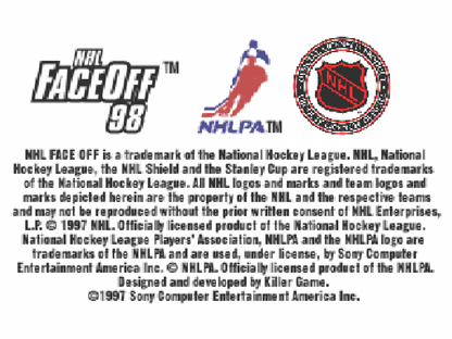 NHL FaceOff 98 title page for PlayStation 1 (PS1) retro ice hockey video game