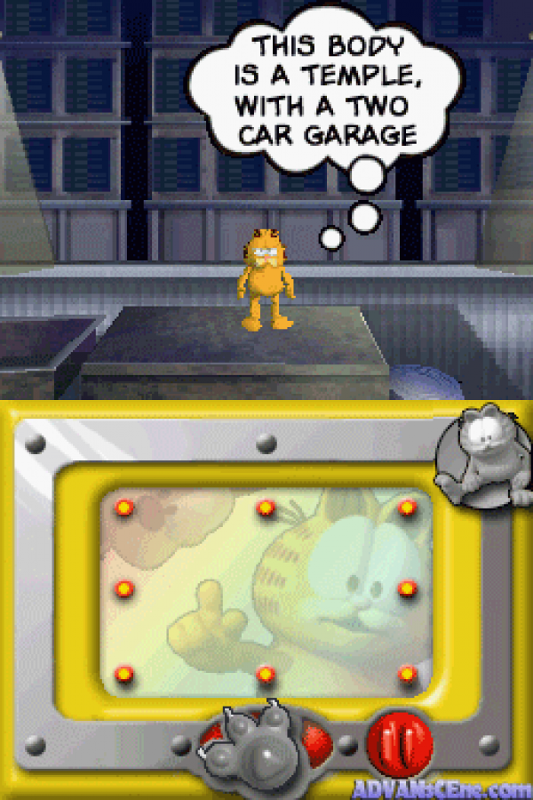 Garfield Gets Real gameplay for Nintendo DS (DS) cartoon platforming adventure video game