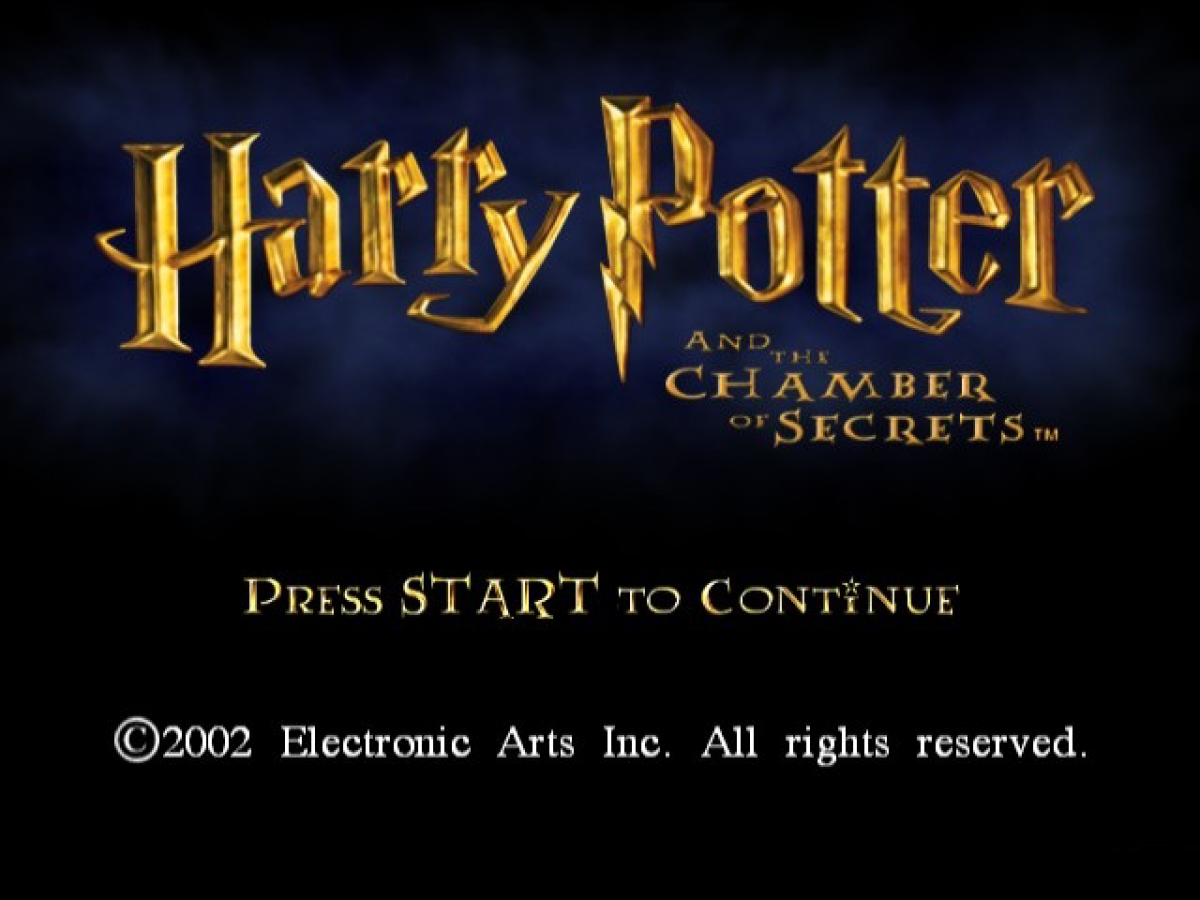 Harry Potter and the Chamber of Secrets start screen for GameCube (GC) action-adventure fantasy video game