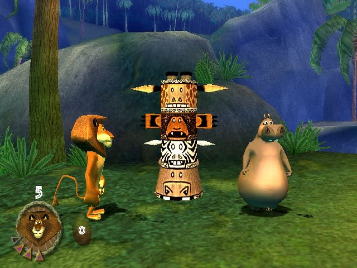 Retro Madagascar PS2 inspired design featuring colorful animated adventure aesthetic vintage PlayStation 2 movie based gameplay zoo animals wild jungle exploration cartoon platforming family friendly action nostalgic DreamWorks gaming presentation - gameplay